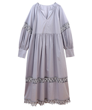 【STAR★LACE】VOLUME-SLEEVE HEM LACE DRESS