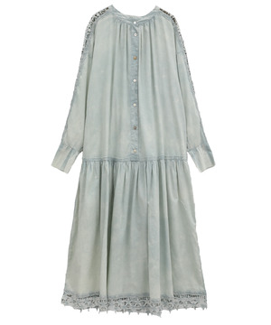 【STAR★LACE】ACID WASHING VOLUME-SLEEVE DRESS