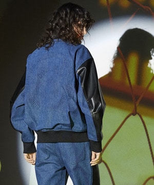 【SET UP】DENIM×FAKE LEATHER DOCKING JACKET