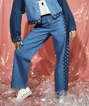STAR★ PATTERN STRAIGHT DENIM PANTS