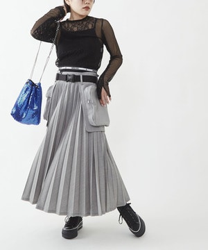 【SET UP】WRAP BELT PLEATS SKIRT