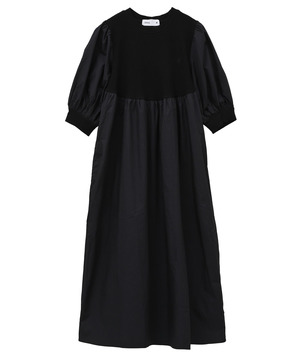 VOLUME HALF SLEEVE RIB DOCKING DRESS